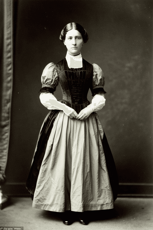 AI generated: a whole-body (up to the feet) color photo of a victorian duchess with a strict, impatient face expre...