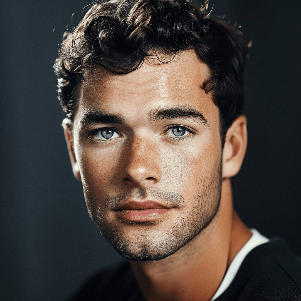 AI generated: perfect eyes, black wavy hair, ray tracing, photoshoot, colorized, handsome, masculine --no 2 heads,...