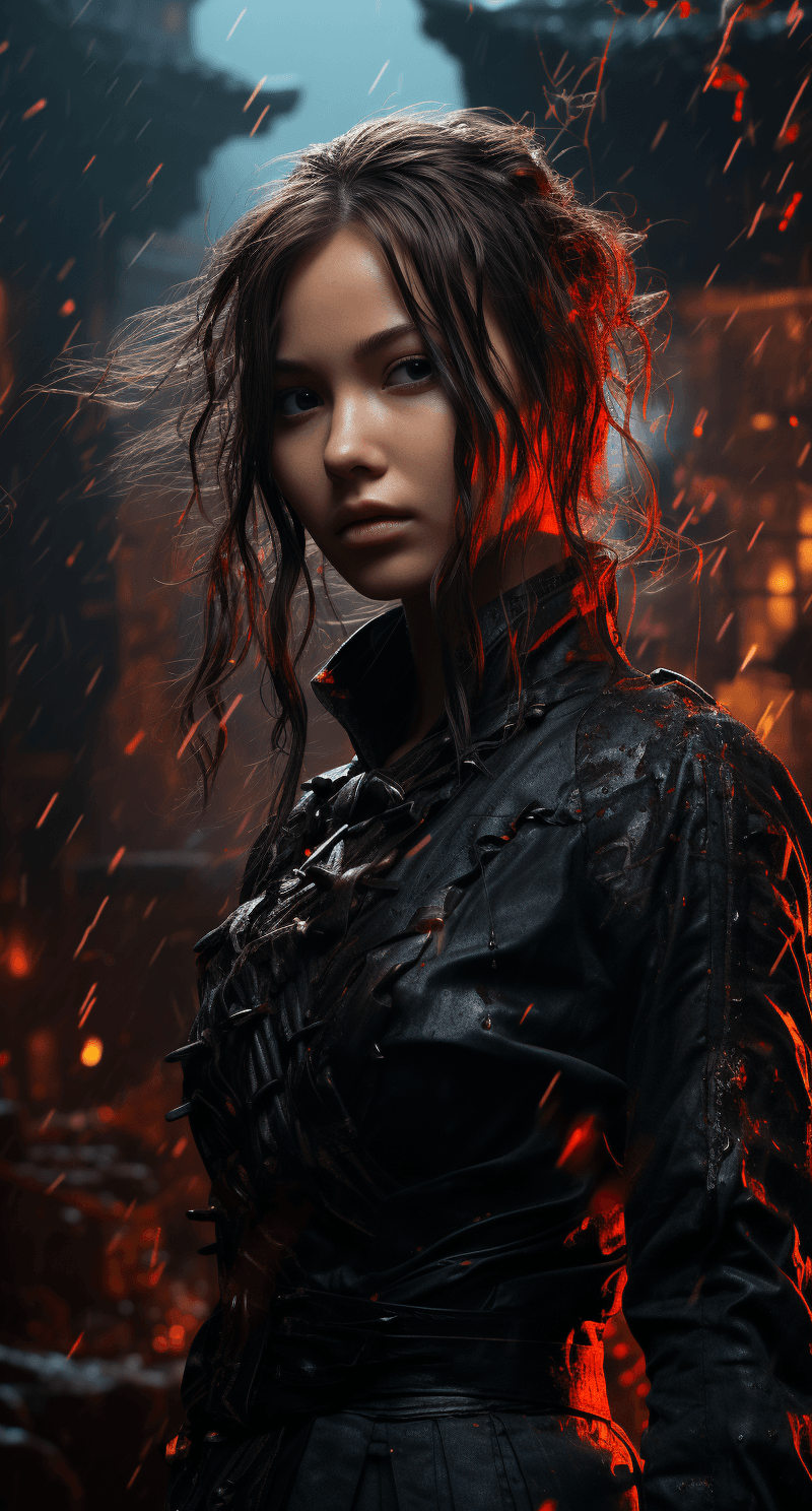 AI generated: a cover starring a beautiful white girl in a dark image, in the style of post-apocalyptic ruins, asi...
