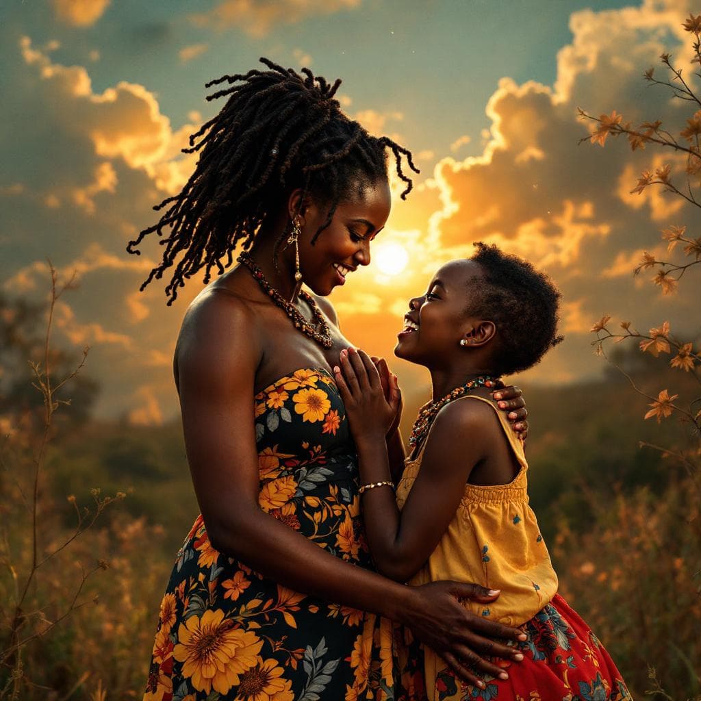 AI generated: African mother and daughter fighting over a heart

