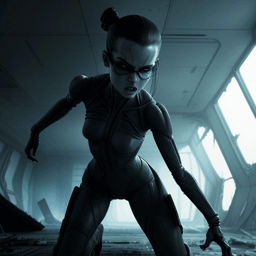 AI generated: ((Hot sexy and  angry terminatrix fight against an alien)) (( alien figure from the movie "the alien...
