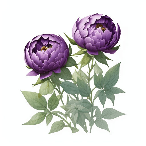 AI generated: common knotweed (purple Peonies), clip art, white background, watercolor, hyperrealism, high detail,...
