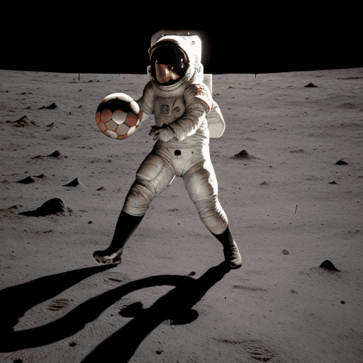 AI generated: a young boy playing football on the moon