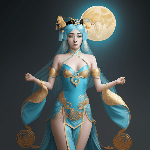AI generated: blue and gold moon cosplay, in the style of xu beihong, appropriation artist, moosa al halyan, reali...