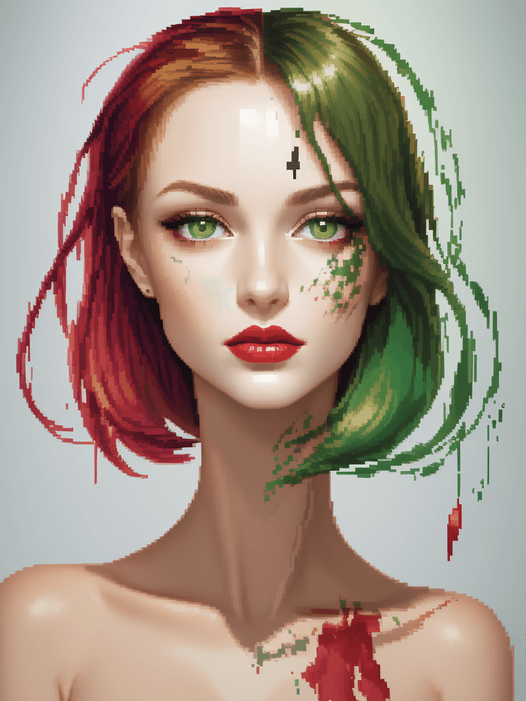 AI generated: abstract art painting face of an ultra beautiful girl with cherry lips, green eyes, attractive and c...