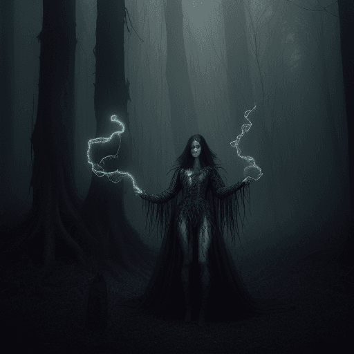 AI generated: lightning fire,smoke,Epic Scene with a Dark Fairy,glowing,misty, uhd photorealisitc authentic psycho...