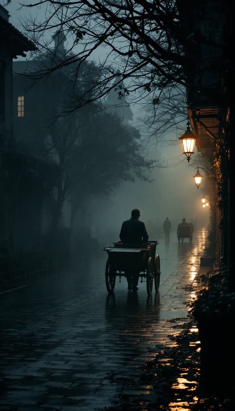 AI generated: cene 2 – Carriage in the fog

Wide shot: A man pulling a carriage through endless rain

Camera slowl...