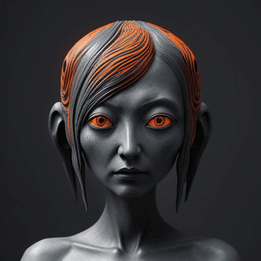 AI generated: 2d art of woman alien, in the style of textured illustrations, dark gray and bronze, online sculptur...