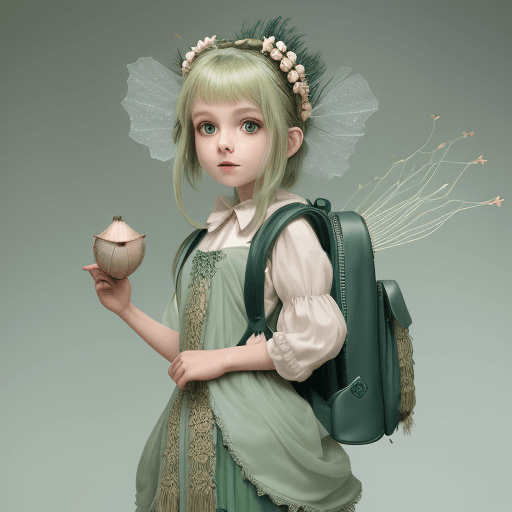 AI generated: High resolution photography of female nixie, first day at monsters school, fitting backpack, slim an...