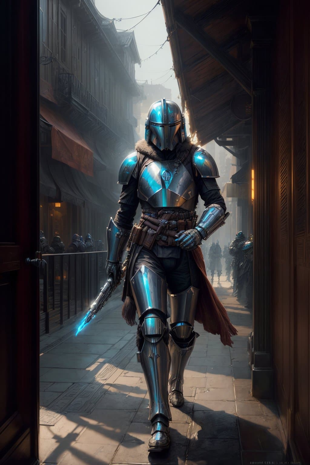 AI generated: (extremely detailed CG unity 8k wallpaper), movie poster of elite (Beskar Steel pattern:1.6) intrica...