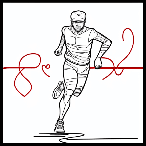 AI generated: continuous line drawing vector with a heart and a man runner on white background