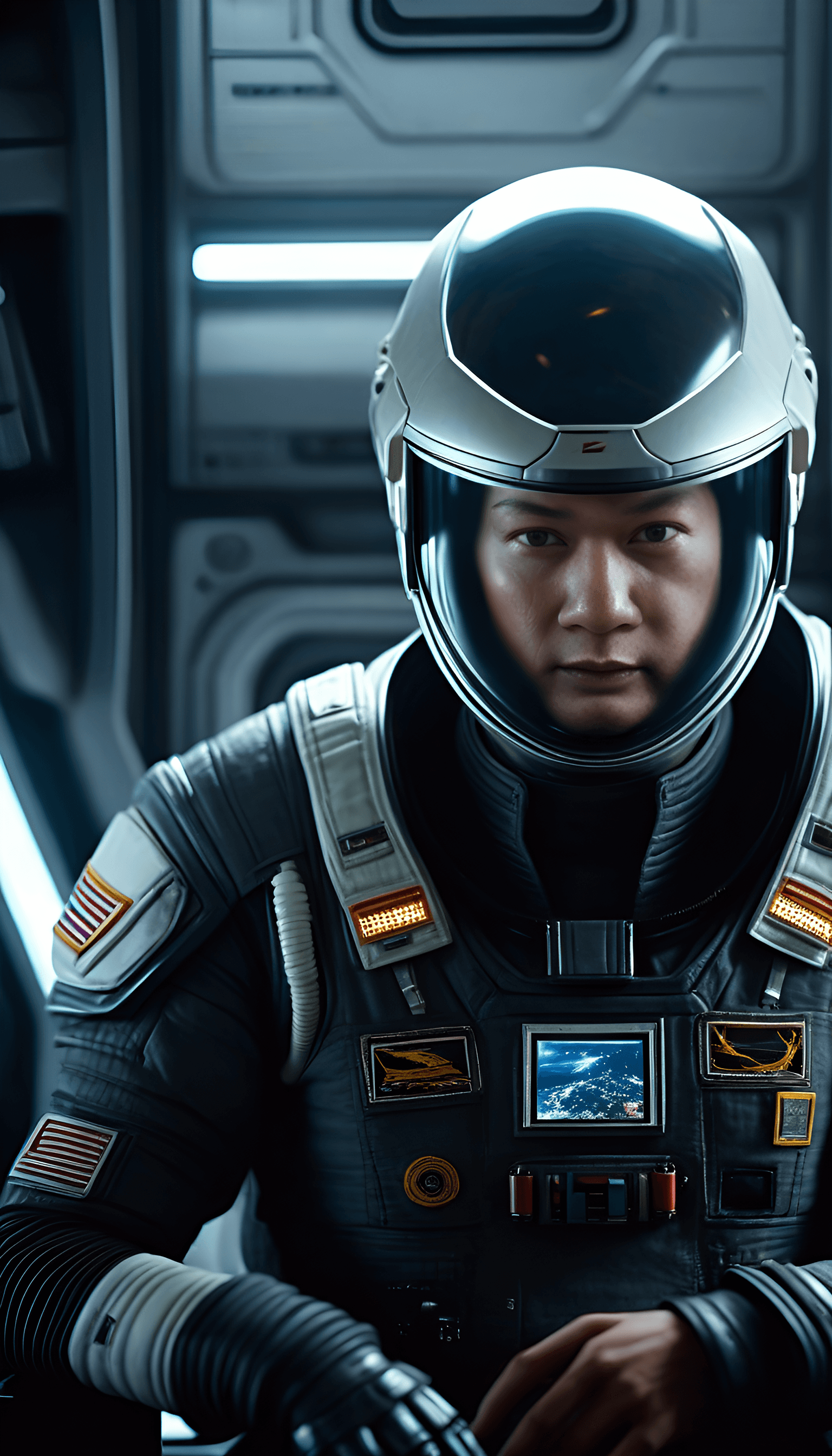 AI generated: epic cinematic 8k wallpaper of men, face resolute. from Alien movie, astronaut in an ornate and intr...
