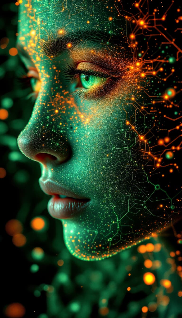 AI generated: Close up of a mesmerizing Female organic circuitry macro complex angles, portal to female symbiotic ...