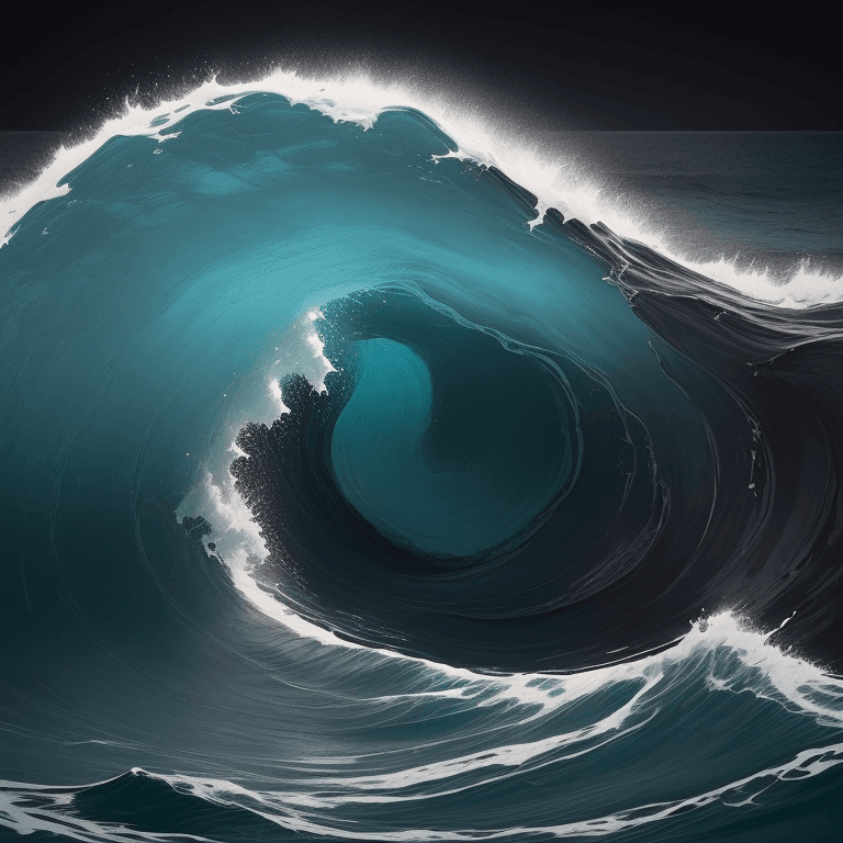 AI generated: Create a captivating visual featuring a wave against a dark background, conveying a sense of depth a...