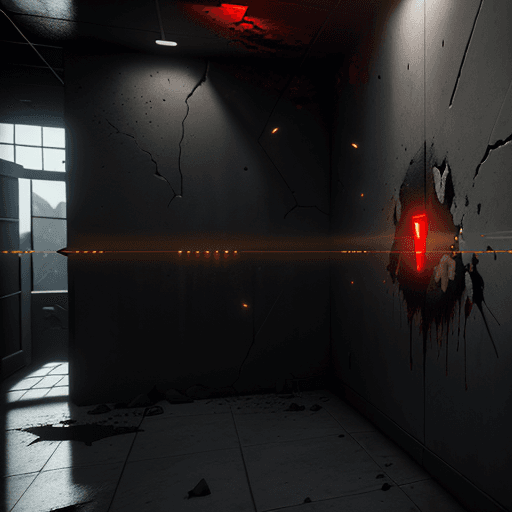AI generated: wall with Bullet holes,black scratches،blood drops on wall, cinematic lighting, trending on artstati...