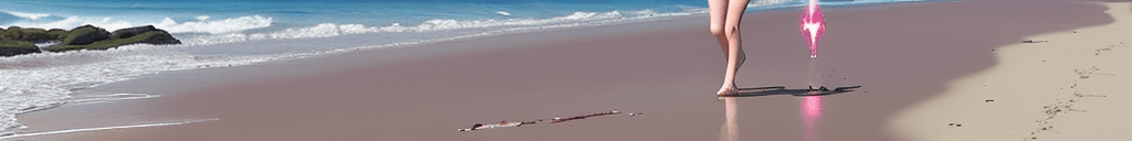 AI generated: a beautiful teen girl with light red skin, is walking on the beach, not very large breasts and hips,...