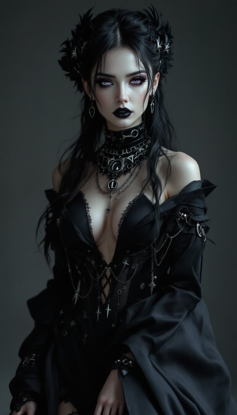AI generated: An ultra-realistic, full-body portrait of a captivating gothic shadowmancer woman, radiating dark po...