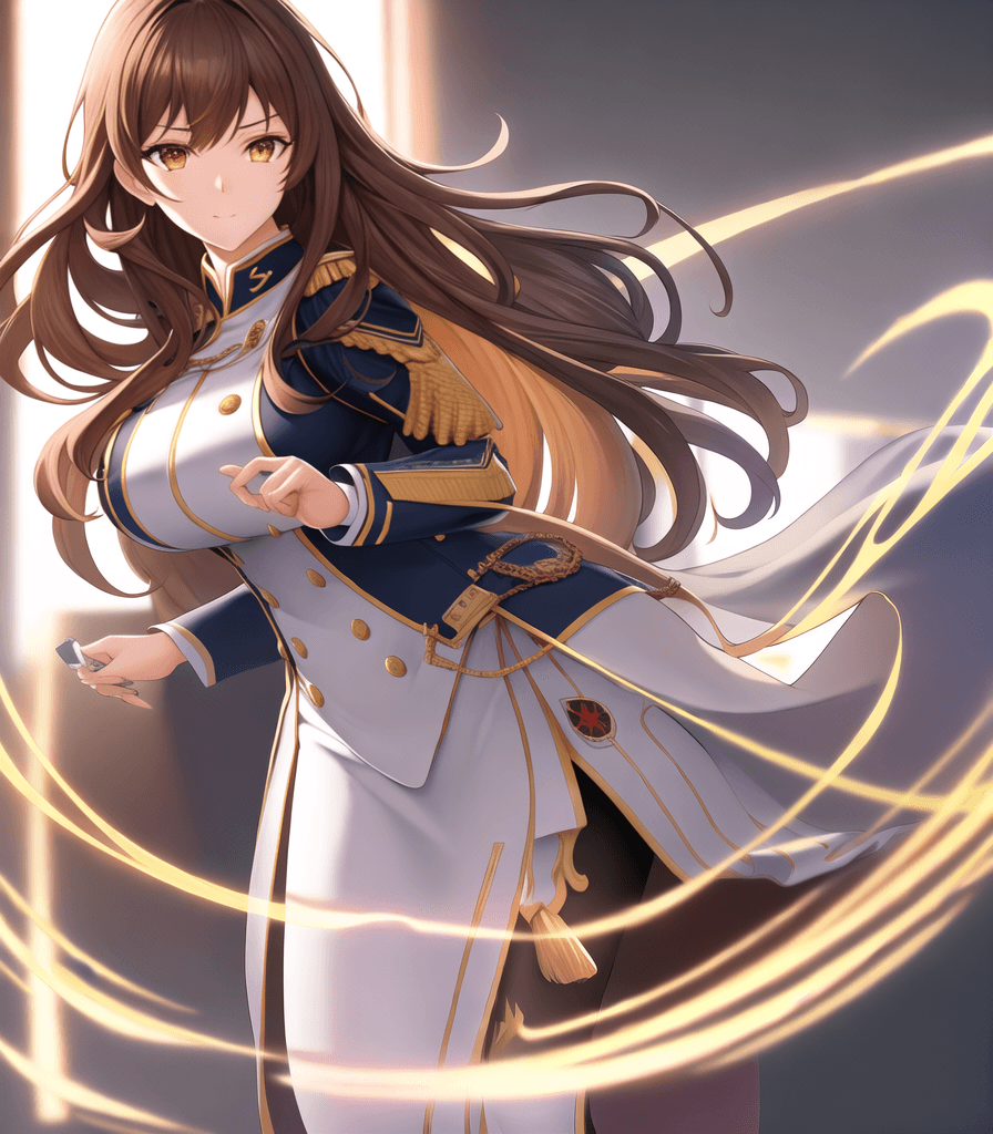 AI generated: perfect anime illustration, 1girl, wavy hair, (huge breasts:1.4), best brown hair, school girl, (sch...
