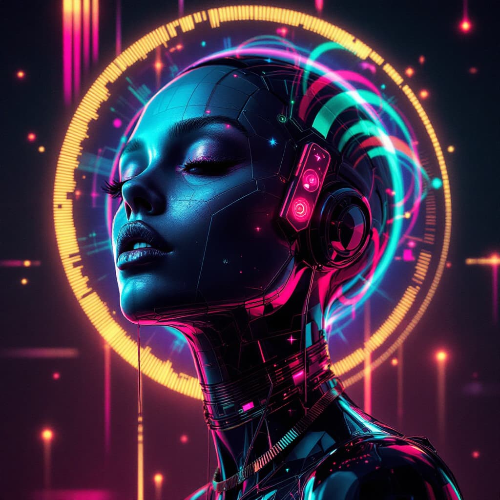 AI generated: 3d 90s rave flyer art techno head model 
