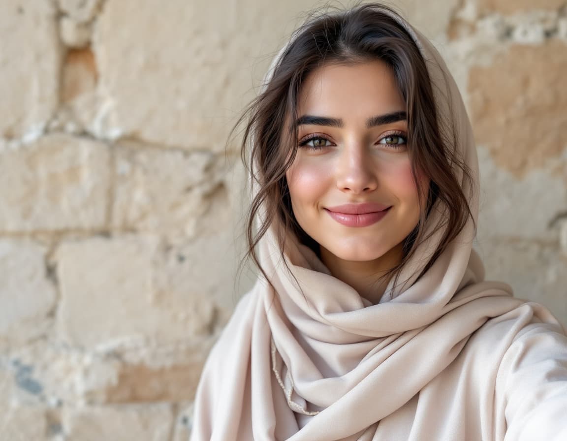AI generated: Photograph, close-up of the face 20-year-old attractive young Muslim young women,   from iran, open ...