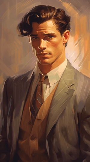 AI generated: A charming actor with enchanting gray eyes, in the style of 50s, emitting a warm amber light, portra...