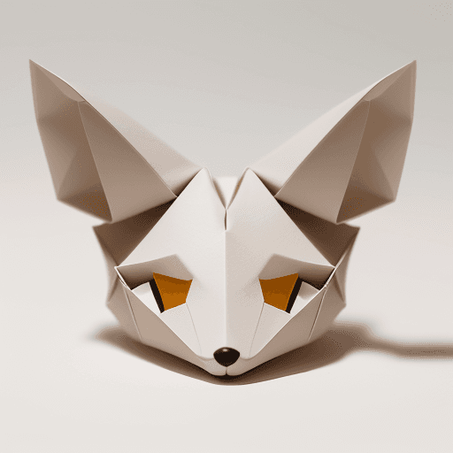 AI generated: A photo of a flat fennec fox head origami logo, predominantly tan and white, viewed straight-on agai...