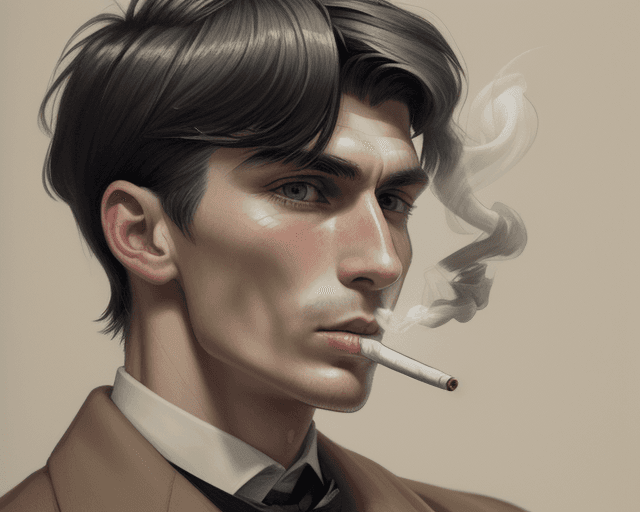 AI generated: Real life Portrait of Thomas Shelby smoking a cigarette sketches, mono-ha, contemporary asian art, l...