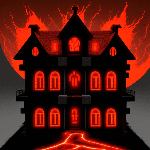 AI generated: house in the hell 2 floor, high-tech style, outdoor is the place of evils from the circles of hell, ...