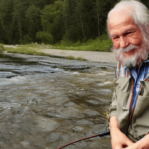 AI generated: Photo of a ultra realistic portrait of an old and wise fisherman, fly fishing, looking to camera wit...
