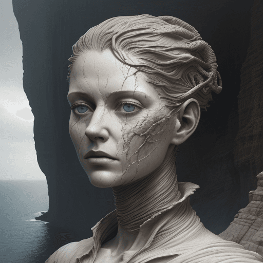 AI generated: art statue in cliffs, in the style of realistic hyper-detailed portraits, cryengine, detailed facial...