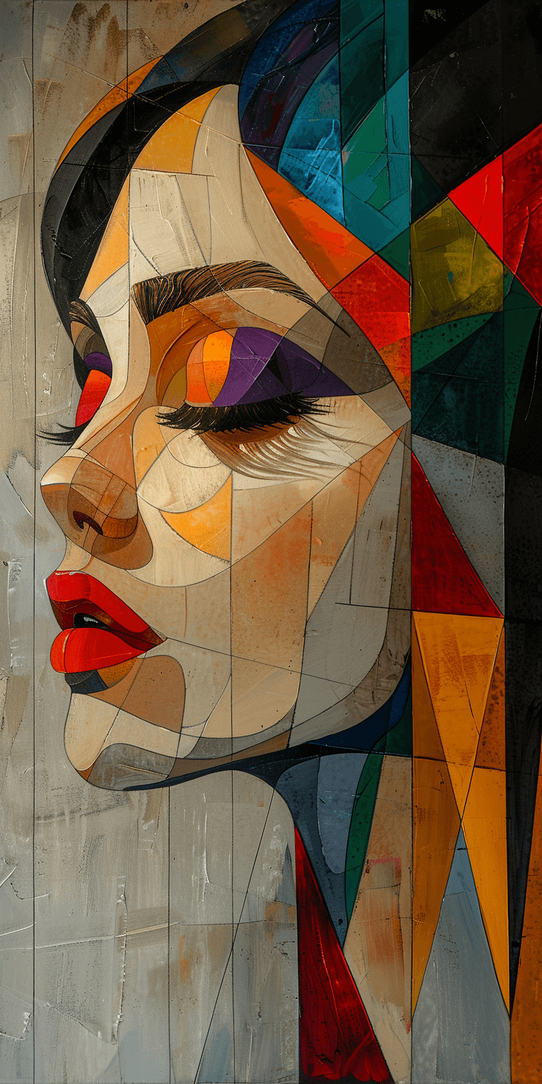 AI generated: abstract painting of a woman with colored hair, in the style of cubist portraiture, Pablo Picasso, l...