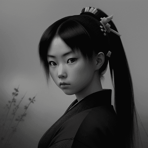 AI generated: samurai girl, in the style of black and white realism, atmospheric impressionism, darkly romantic re...