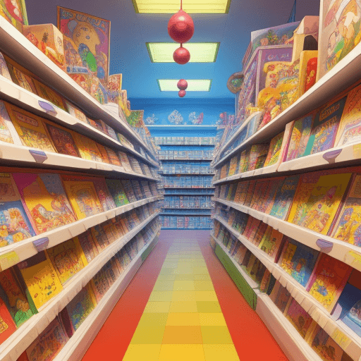 AI generated: 2D image for a fairy tale for children

there are thousands of colorful toys on the high shelves