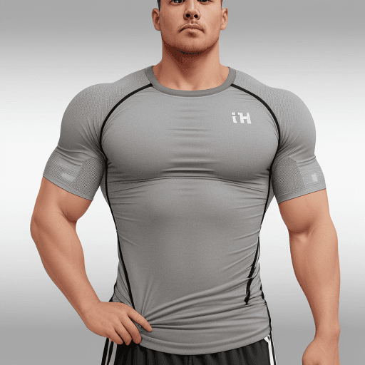 AI generated: a gray short-sleeved training t-shirt, comfortable, loose-fitting and light to train as well as poss...