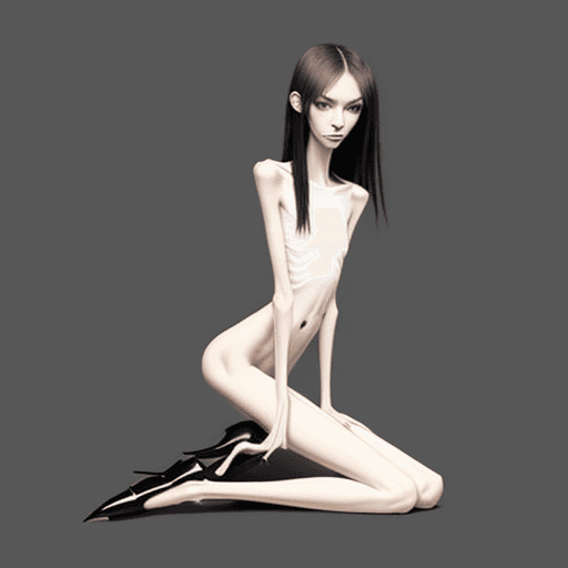 AI generated: very skinny slender girl, with long curved claws, skinny legs and long skinny calves in high heels a...