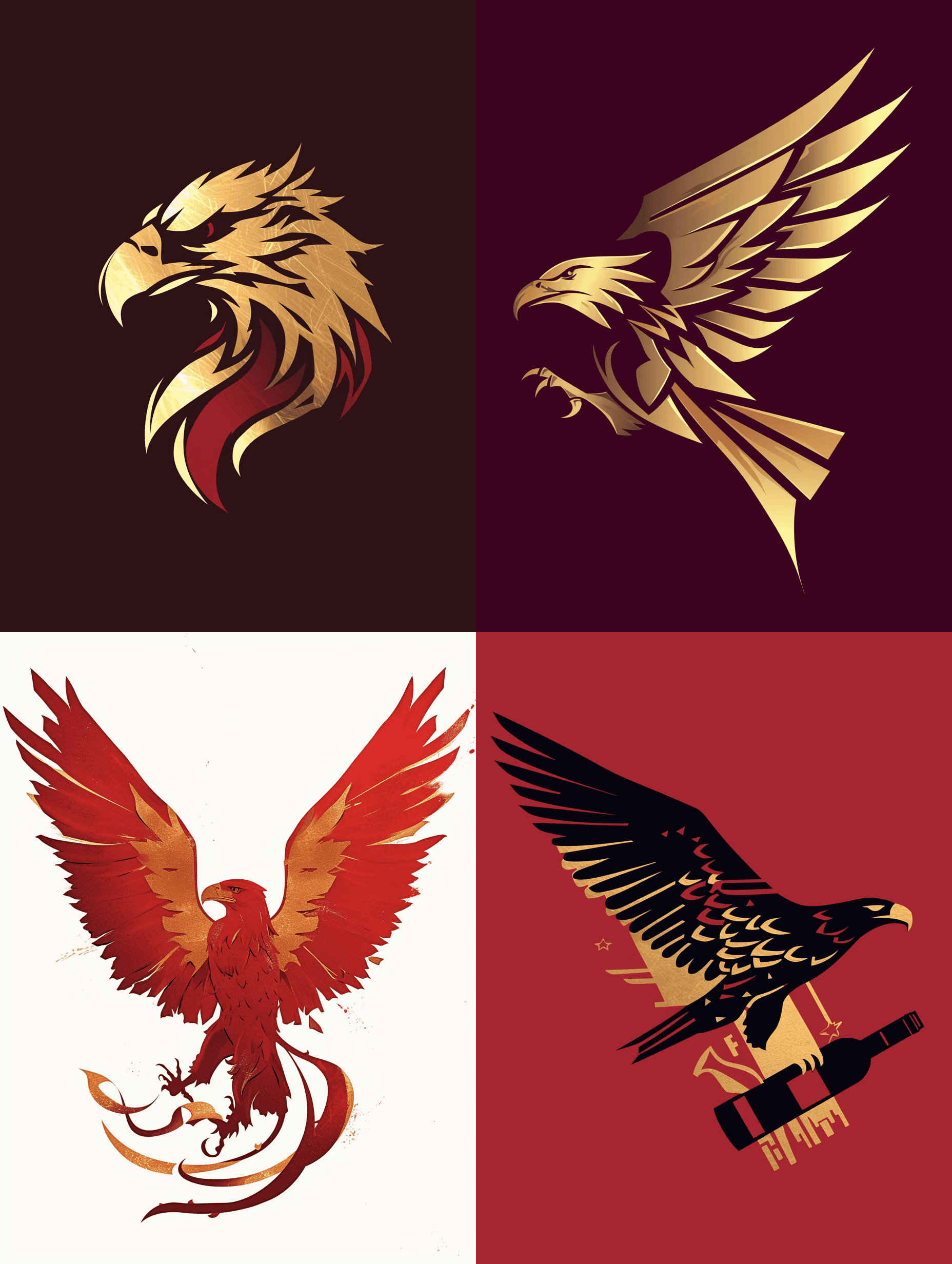 AI generated: Graphic logo of a red wine company, eagle, modern, classy, high end, red and gold --s 50