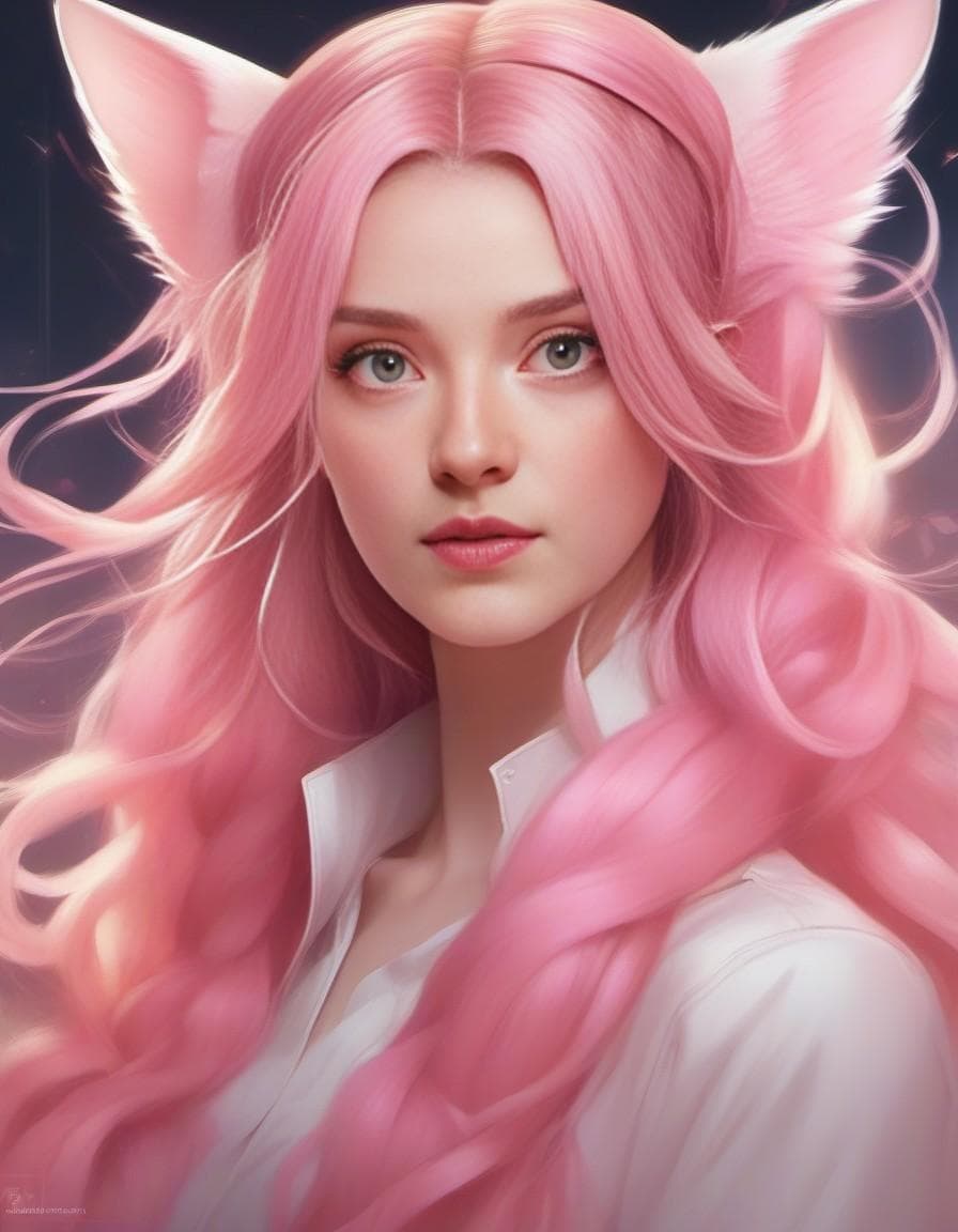 AI generated: Vogue Runway Model with long Pigtails in the style of candycore hair, pale skin and light pink lips ...