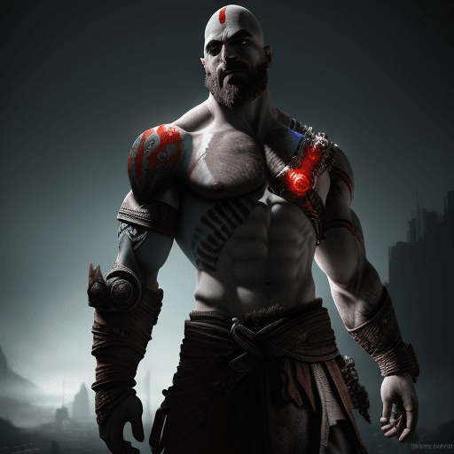 AI generated: Kratos from God of War (2018) as a cyborg :: Cyberpunk Adam Smasher, volumetric fog, perfect composi...