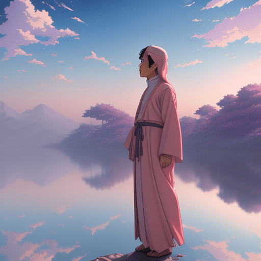 AI generated: hanzawa conan, Fajr prayer Muslim, pastel colors, morning, sunshine, colorful, vivid, dream, detaile...