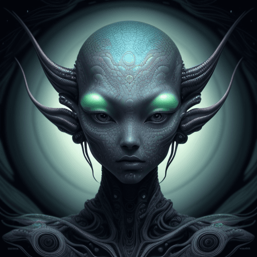 AI generated: alien art and illustration, in the style of balanced symmetry, detailed facial features, meticulous ...