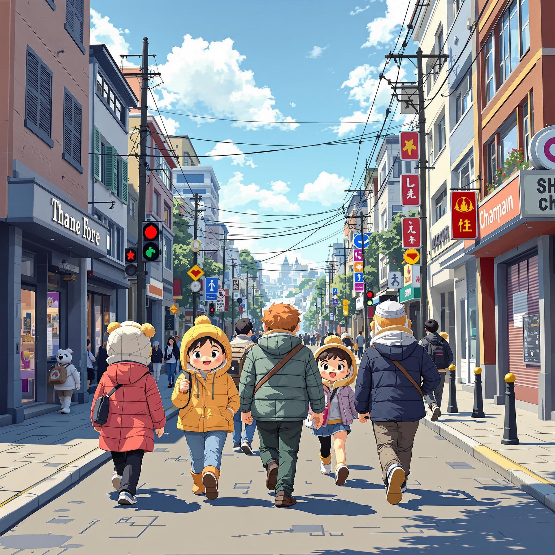 AI generated: Cartoon characters walking down the street