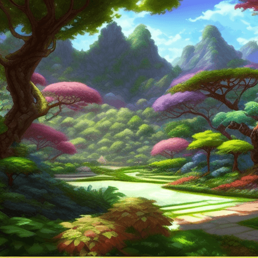 AI generated: anime style garden of eden, Noah Bradley style