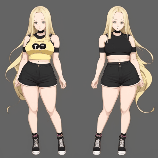 AI generated: modern fat anime girl long blonde hair crop top full body