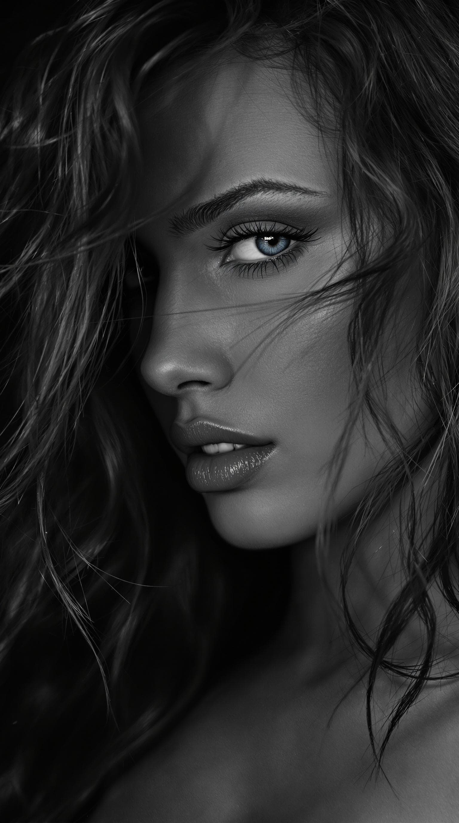AI generated: hyper-realistic photograph, woman, stunning, black and white, shot on a Sony A7III --chaos 70 --ar 1...