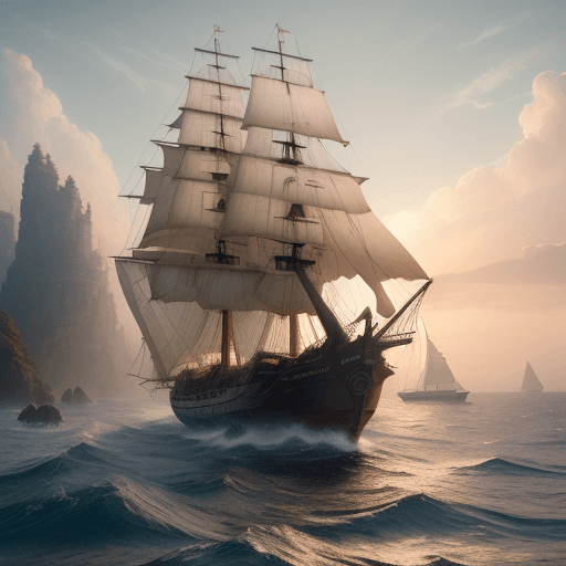 AI generated: Photo of a ultra realistic sailing ship, dramatic light, pale sunrise, cinematic lighting, battered,...