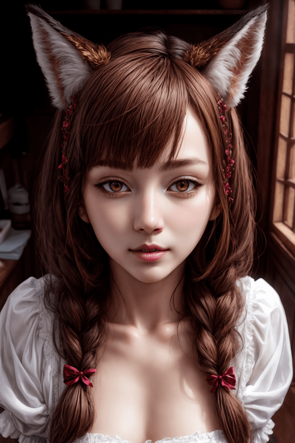 AI generated: fluffy nine-tailed fox girl by Wlop and Guweiz, Hyper-realistic, photography, real, professional, 8k...