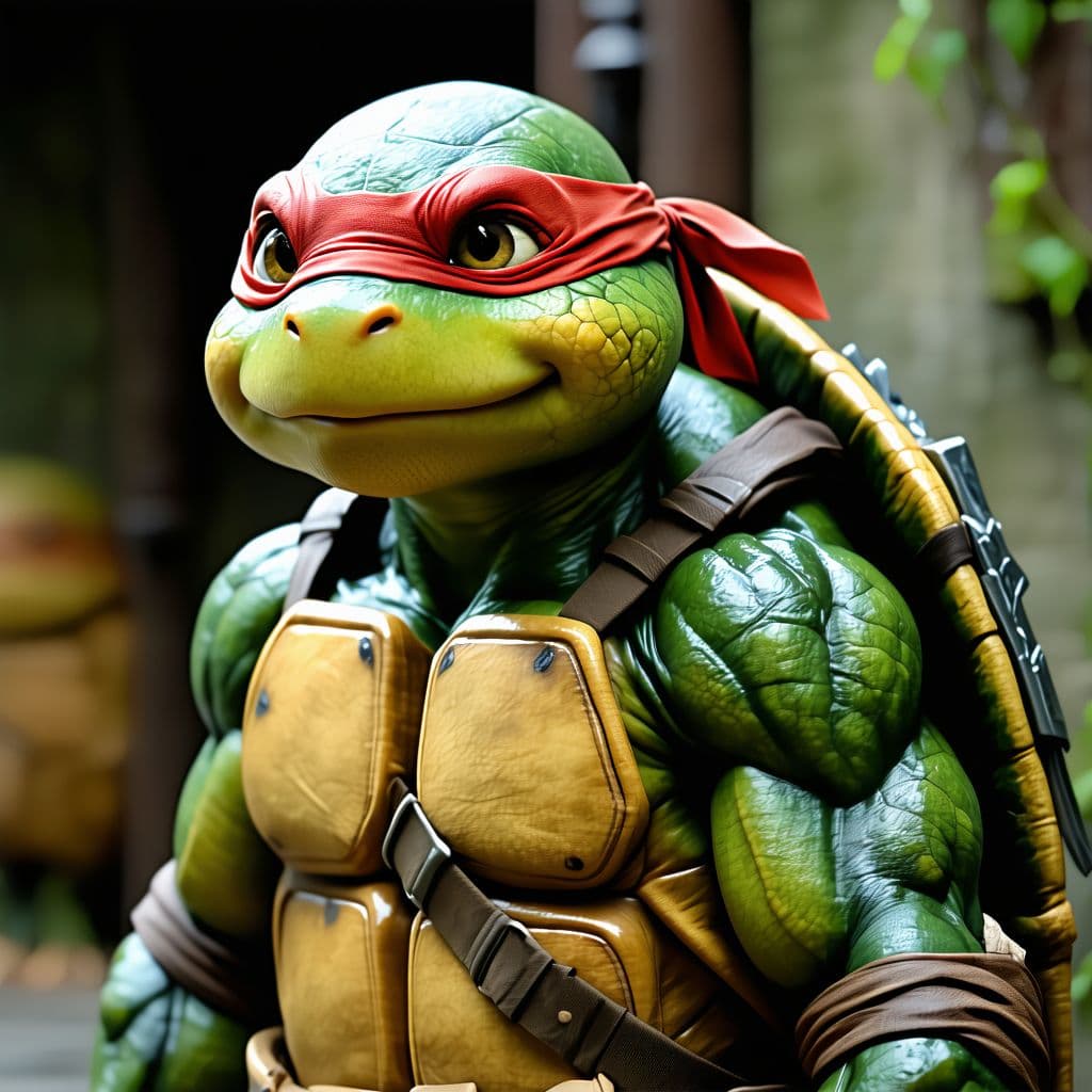 AI generated: Ninja turtle, 8K 3D hyper-realistic hyper-detailed micro-details structure insane details realistic