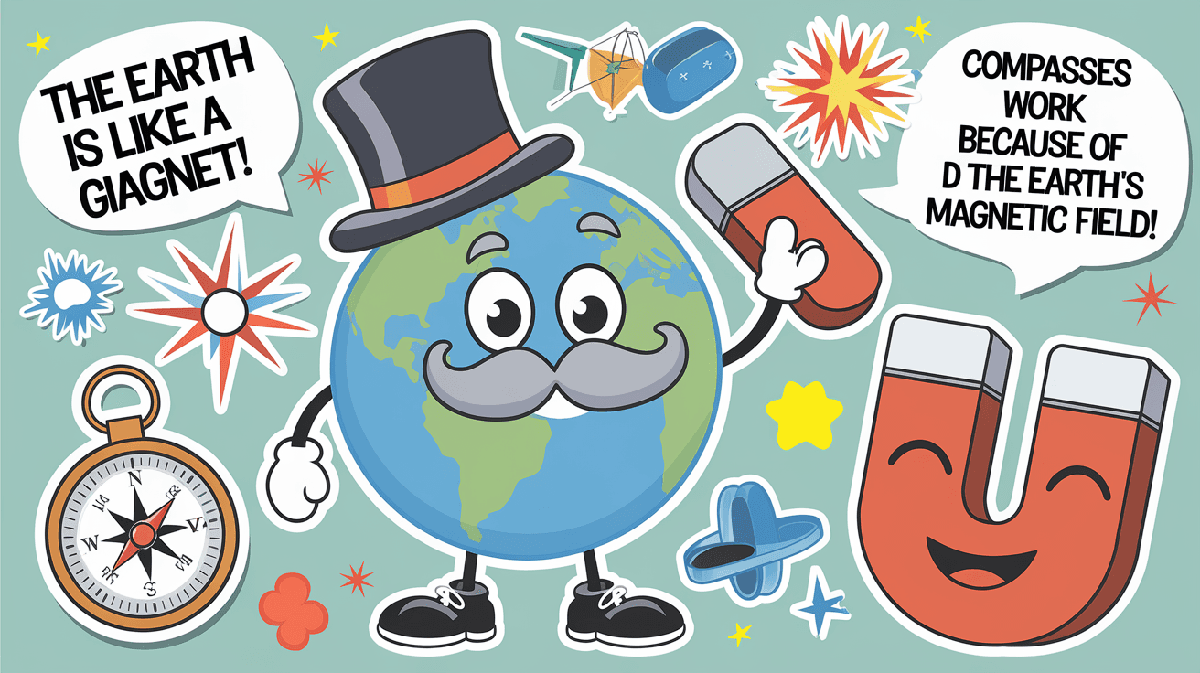 AI generated: sheet of cute cartoonish science fair stickers for an earth's magnetic field project