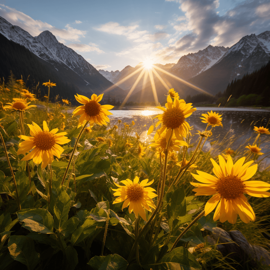 AI generated: Sonnenblumenfeld Berge See larry bud