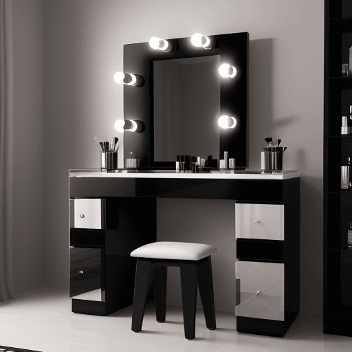 AI generated: Photo of a ultra realistic Makeup vanity furniture, modern style, dramatic light, hyper realistic, f...